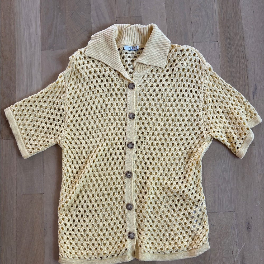 Yellow Button Down Knit Top